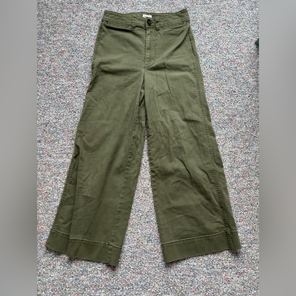 Madewell Button Wide Leg High Rise Pants Green Vintage Moss